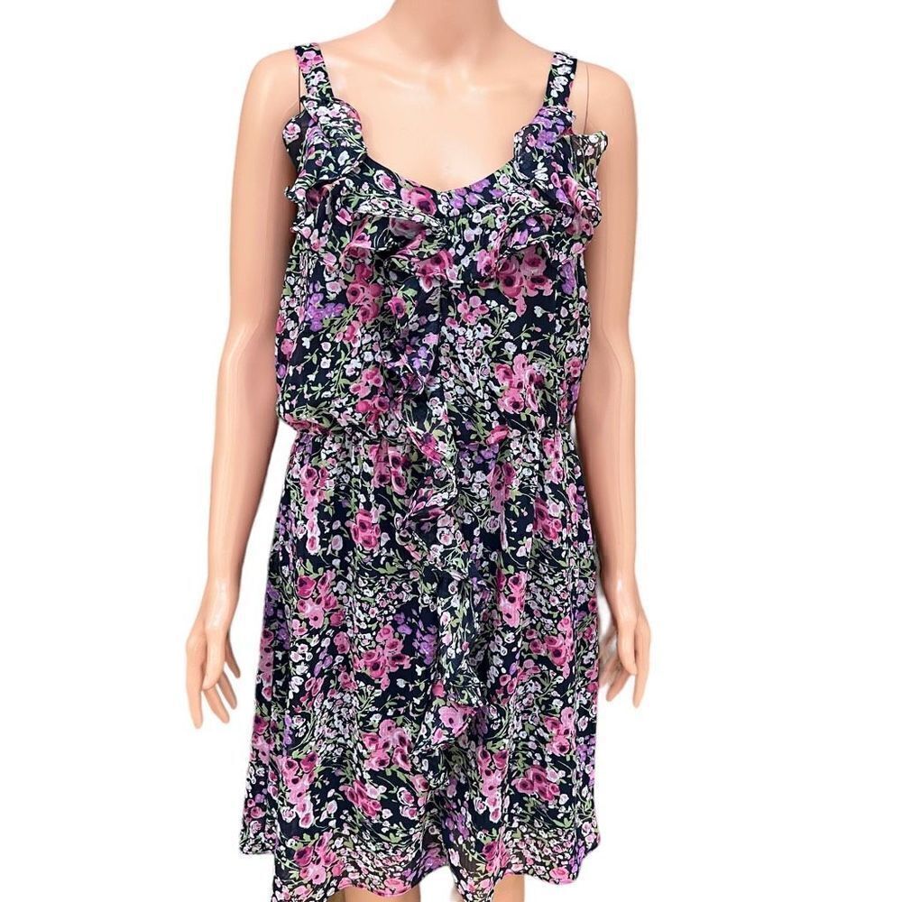 Another Thyme ruffle front detail floral dress elastic waist size 14